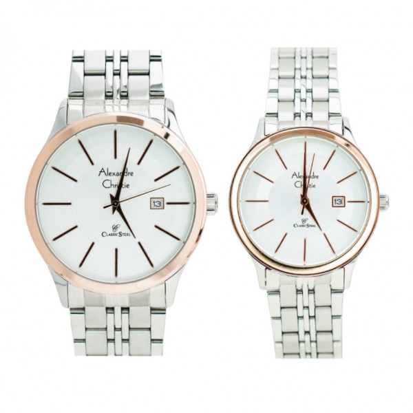 Alexandre Christie AC 8348 Silver Rosegold Couple